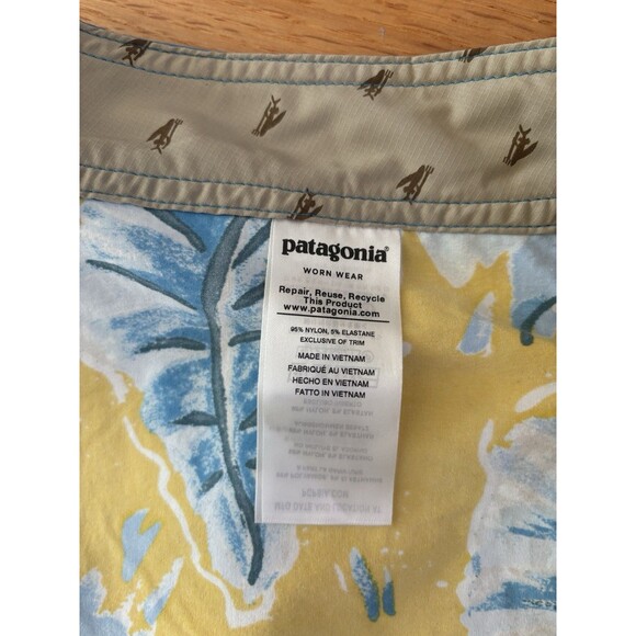 Patagonia Men’s Board Shorts Swim Trunks Tropical Print - Blue Yellow Sz L/32 - Picture 6 of 6